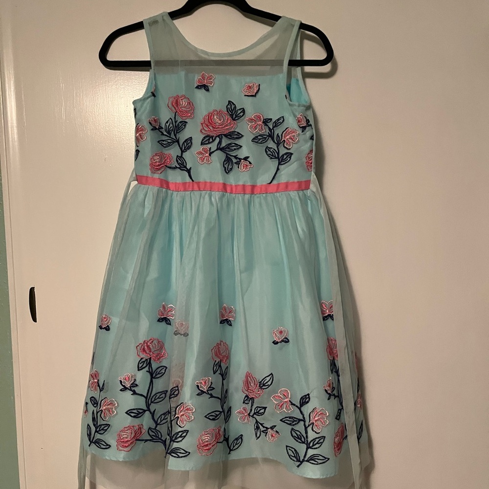VINTAGE Jona Michelle Floral Embroidered Kids Dress - Blue and Pink
